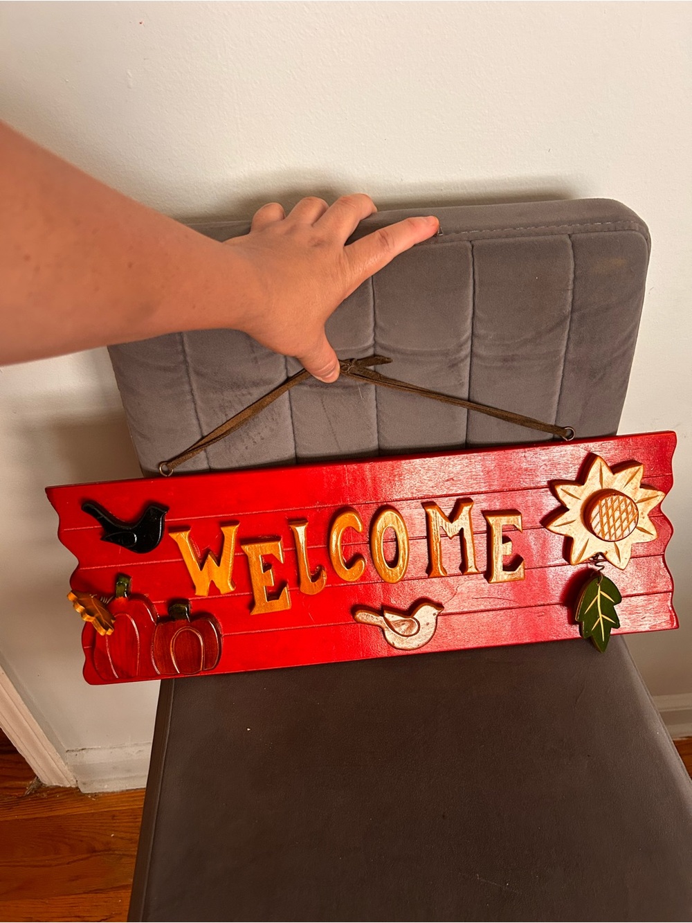 Vintage Wooden “Welcome” Wall Hanging Sign – Rustic Country Farmhouse Fall Decor